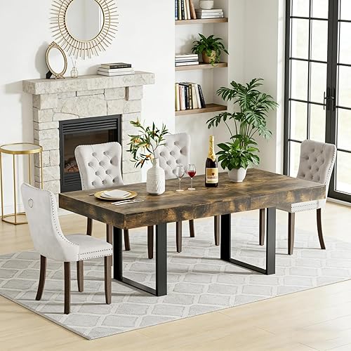 Miniatura 39 de Goujxcy Juego de mesa de comedor extensible de 7 piezas para 6, 63-78 pulgadas, juego de mesa de cocina marrón rústico con 6 sillas grises copetudas