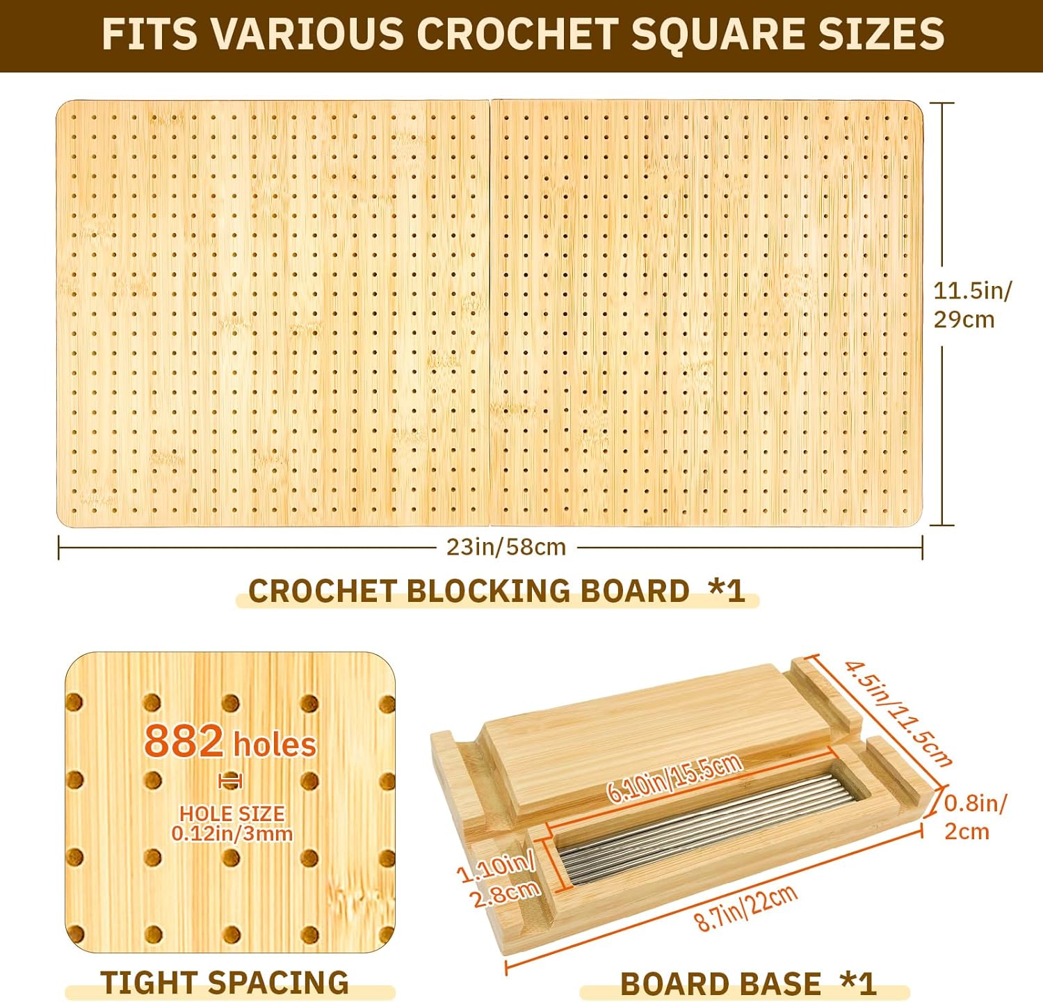 SGIBYN 23" x 11.5" Large Crochet Blocking Board with 40 5.9" Pegs, Foldable Granny Square Blocking Boards Mats for Crochet Projects Knitting Accessories Gifts for Crocheters
