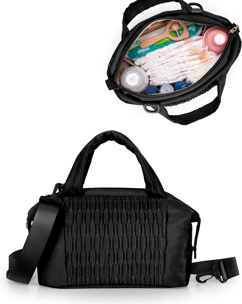 Marscamd Small Crossbody Diaper Bag Tote with 2 Bottle Pockets | Lightweight Baby Bag for Girl & Boy with Shoulder Strap, Mini Diaper Bag