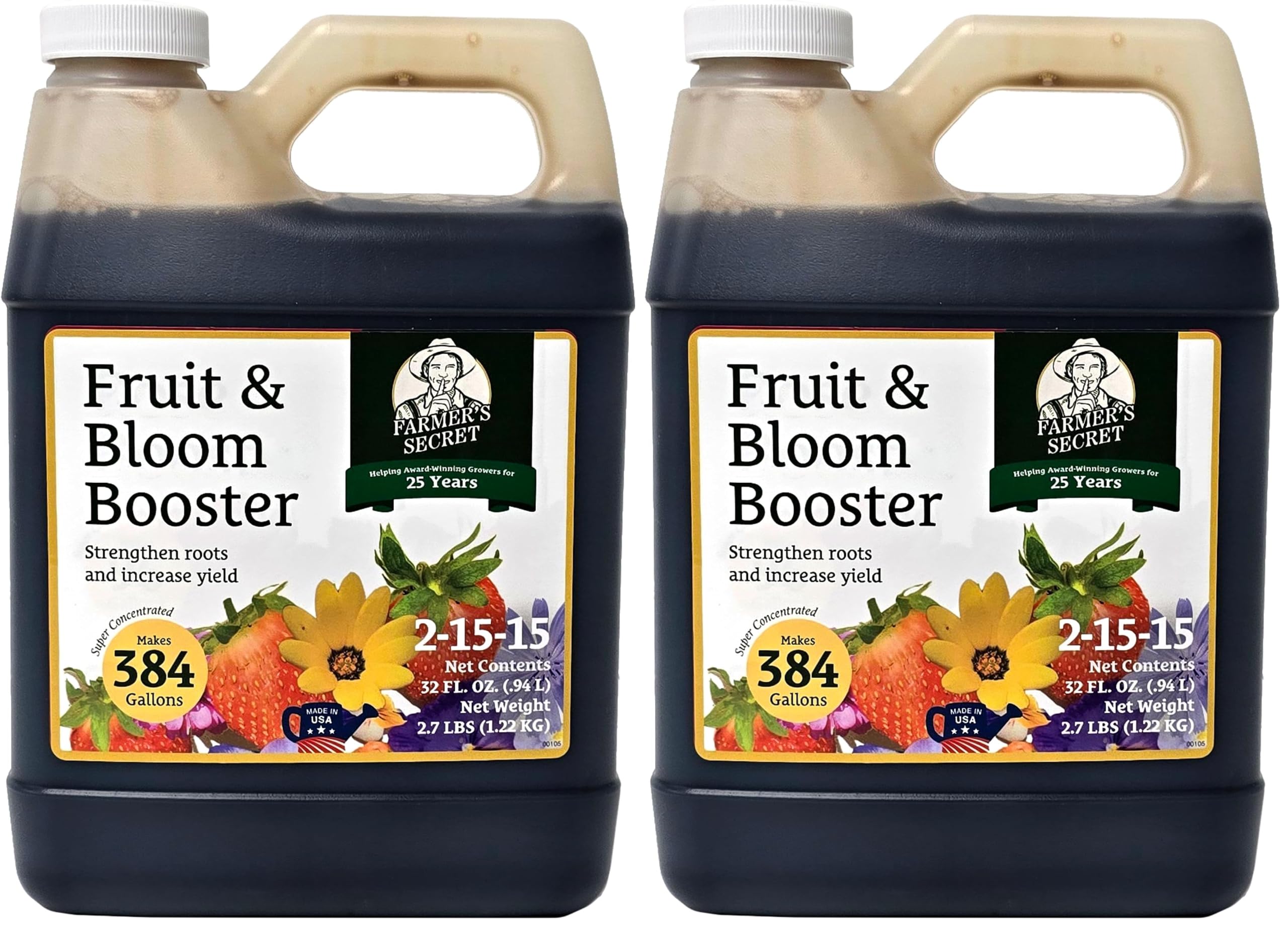 Farmer’s Secret Fruit &amp; Bloom Booster Fertilizer - Super Concentrated - Boosts Flowering and Yield on All Varieties of Fruits, Vegetables and Flowers (32oz) (Pack of 2)
