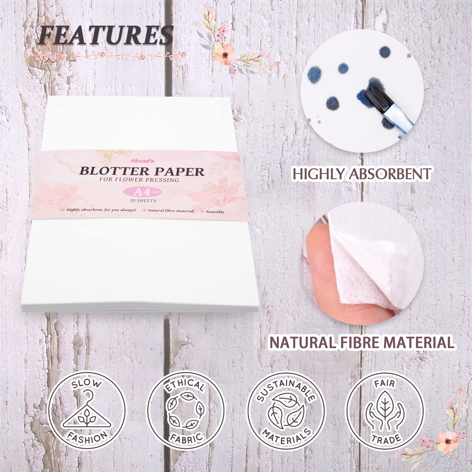 Lot De 4 Feuilles Papier Buvard Absorbant Réutilisable 14x14 Cm – Idéal Presse Fleurs, Séchage Plantes, Scrapbooking Et Cartes DIY