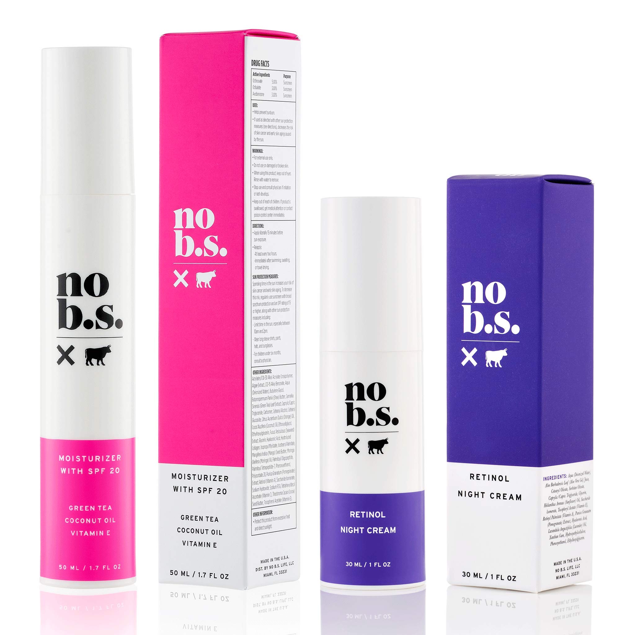 NO B. S. NO BAD STUFF B.S. Protect & Correct Duo - Face Moisturizer with SPF 20 and Retinol Cream - Hype. Fads. Wrinkle Creams That Really Work.