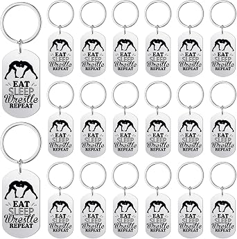 Quelay 24 Pcs Wrestling Keychain Inspirational Wrestling Charm Keyring Wresting Senior Night Gifts for Wrestlers Fans