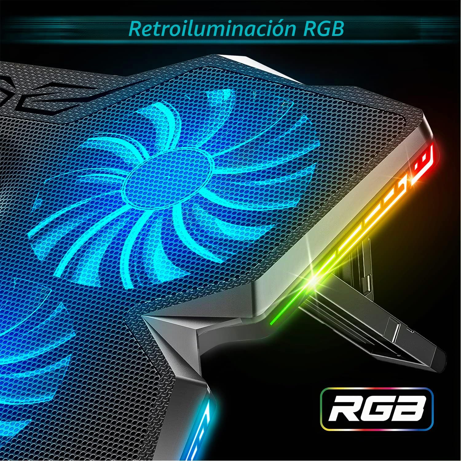 Spirit of Gamer, Base Refrigeradora Portatil de 10" a 17", 4 Ventiladores Silenciosos, Compatible con PS5, PS4, Xbox y PC, Placa de Enfriamiento Retroiluminada RGB, Soporte Ventilador Portatil