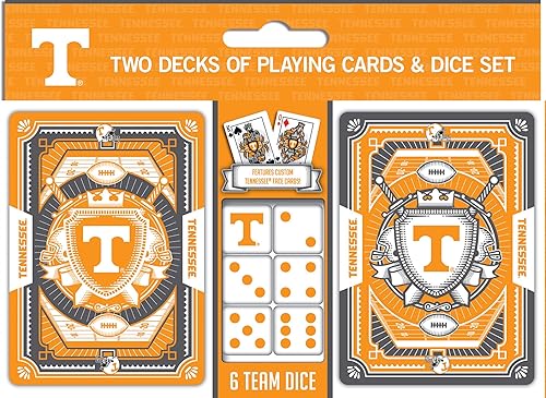 Masterpieces Game Day – NCAA Tennessee Volunteers - Paquete de 2 cartas de juego y dados – Juego con licencia oficial para adultos y familia