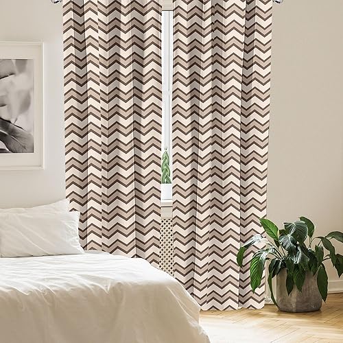 Miniatura 4 de Ambesonne Tan Window Curtains, Classic and Chevron Zigzag Pattern Waves Geometric Retro Style Tiling, Lightweight Decor 2-Panel Set with Rod Pocket,