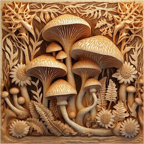 Rompecabezas vintage de hongos para adultos de 1000 piezas, rompecabezas de arte de plantas de hongos de naturaleza imposible, desafiante
