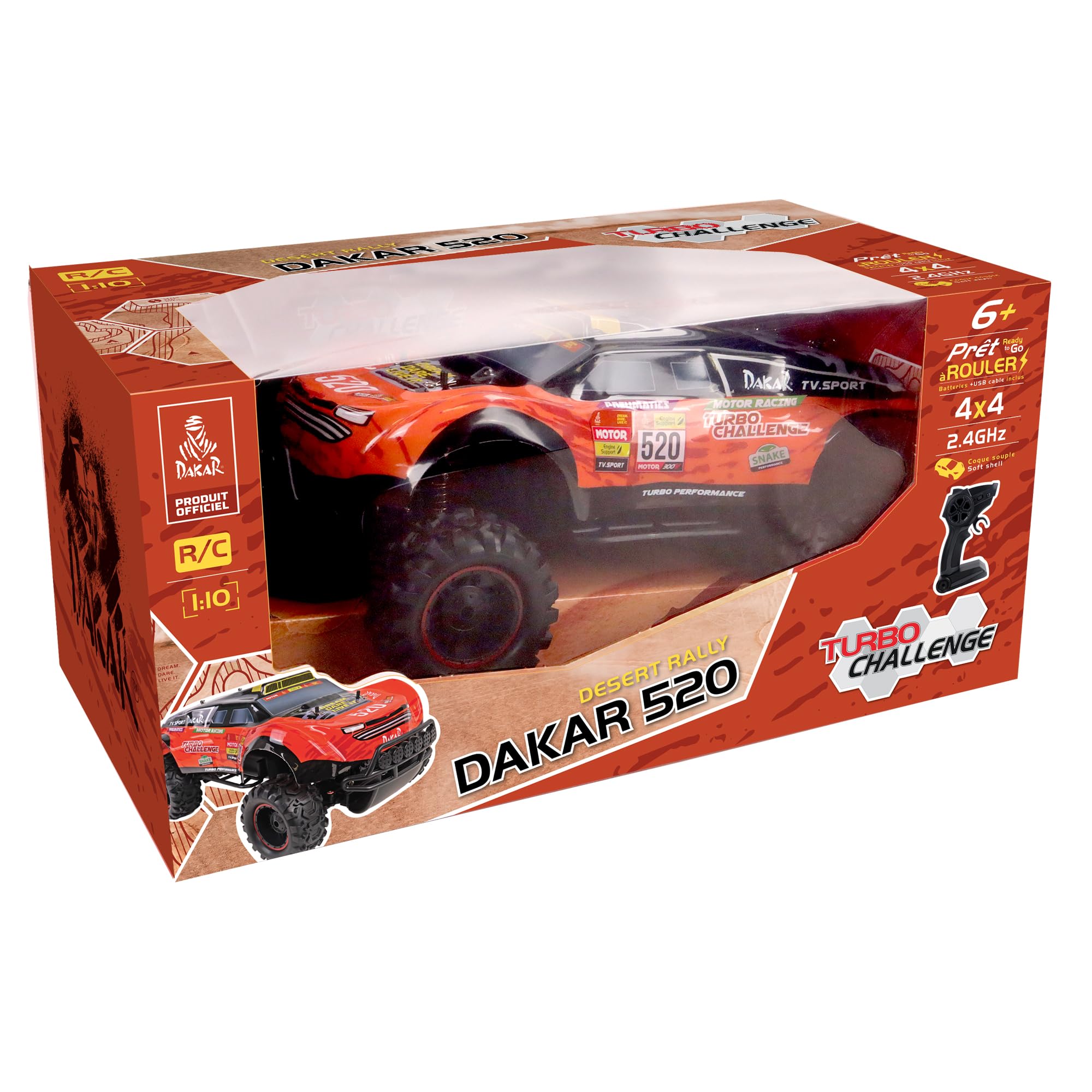 TURBO CHALLENGE - Samochód licencjonowany Dakar - Rajd - 098412 - Samochód zdalnie sterowany - Pomarańczowy - 1/10 - Gotowy do jazdy - W zestawie akumulator do ładowania i baterie - Plastik - Od 6 lat