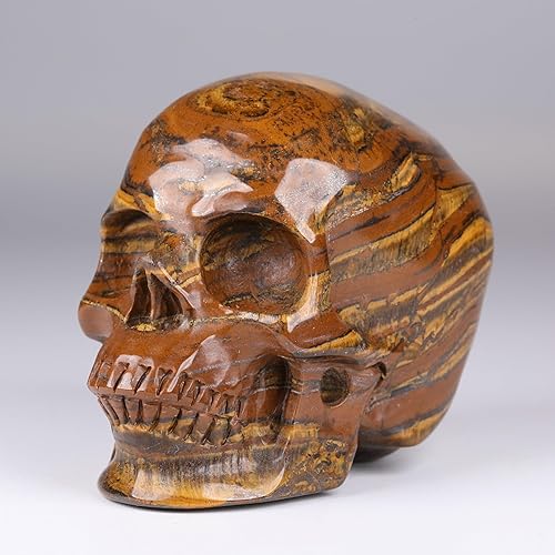 Miniatura 2 de Cráneo de ojo de hierro de tigre de 2.5 pulgadas, escultura de arte fino de piedras preciosas talladas a mano, cráneo de piedra curativa de Reiki,