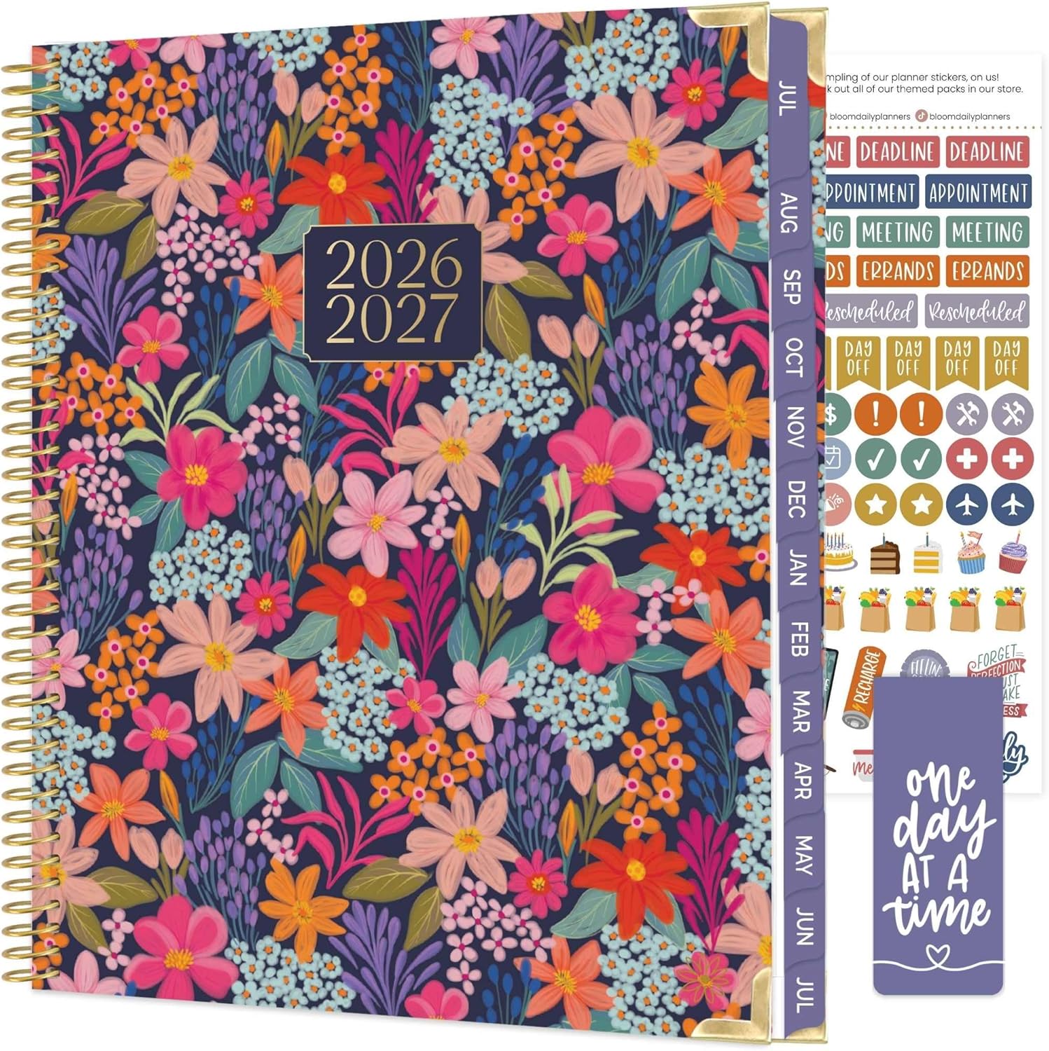 bloom daily planners HARDCOVER Planner 2026-2027 (8.5" x 11") Academic Year (July 2026 - July 2027) - 13 Months Task Goal Planner for Women - Monthly & Weekly Agenda Book - Floral Fiesta