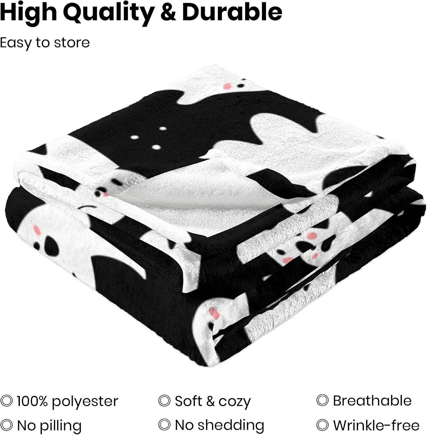 Boo Spooky Blanket Halloween Throw Blankets Gift for Girls Boys, Black and White Ghost Blanket Plush Soft Fleece Flannel for Toddler Kids Adults Lap Chair Halloween Decor 60"X50"