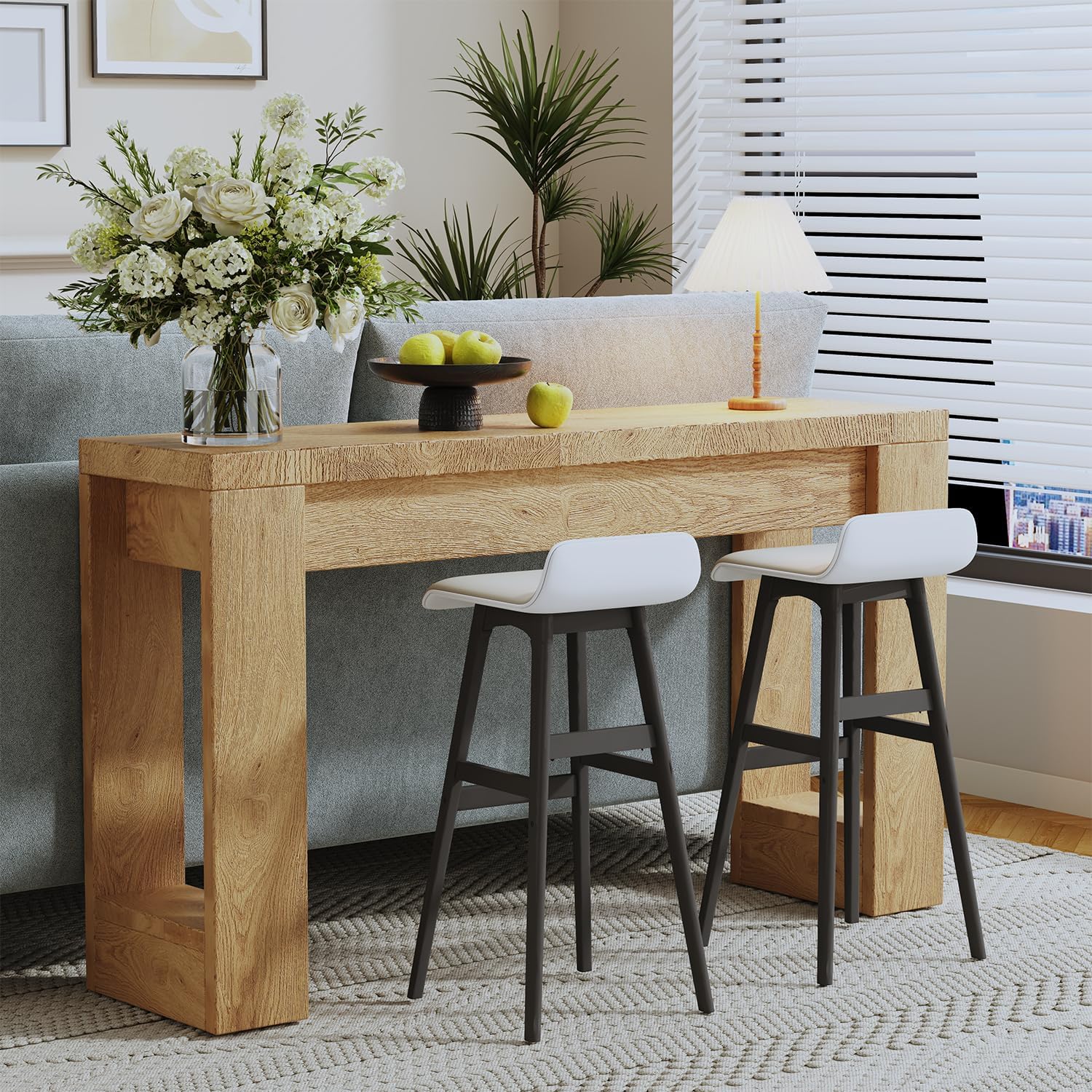 Console Table, Farmhouse Entryway Table with Thickened Base, Narrow Long Wood Sofa Table Behind Couch Table for Entrance, Hallway, Living Room