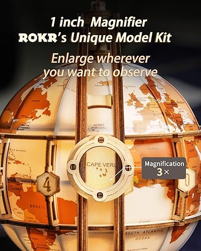 Miniatura 5 de ROKR Rompecabezas de madera 3D para adultos, rompecabezas de globo de madera con iluminación LED, kits de construcción de modelos, decoración de