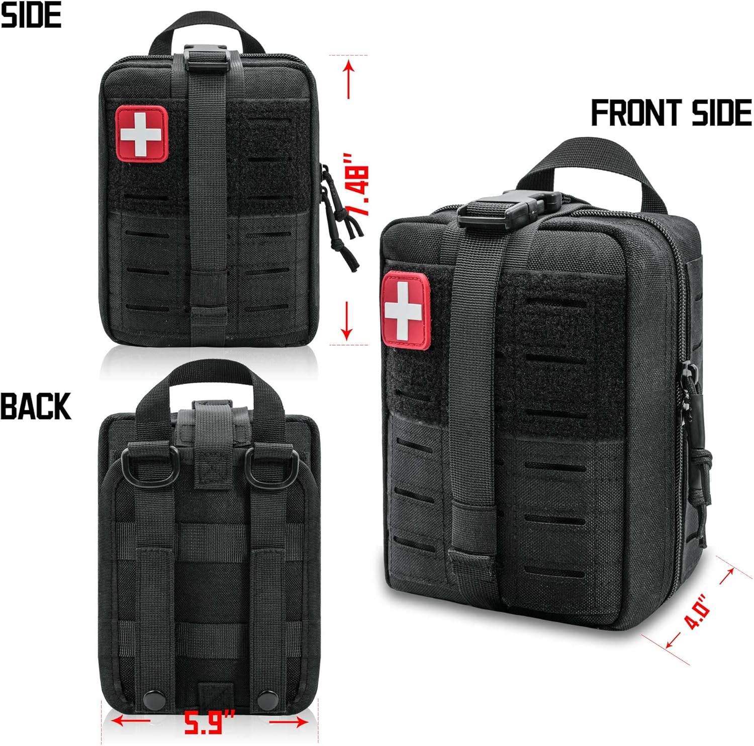 Molle Ifak Pouch Rip Away, 2Pack Molle Tactical Medical Pouch, Empty First Aid Kit Bag for Duty Belt (2 Pack-Black)