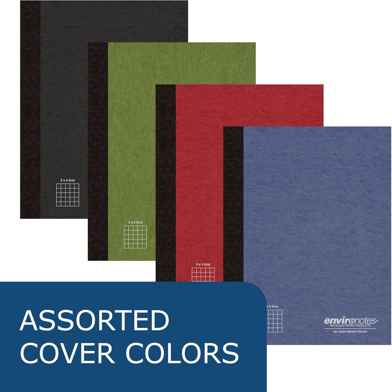 Roaring Spring Environotes Recycled Composition Notebook, Graph Ruled Durable Hard Cover Comp Book, 24 Pack, 5x5 Grid, 60 Sheets (120 Pages), 20 lb Paper, 9.75 x 7.5 Inches, Made in USA