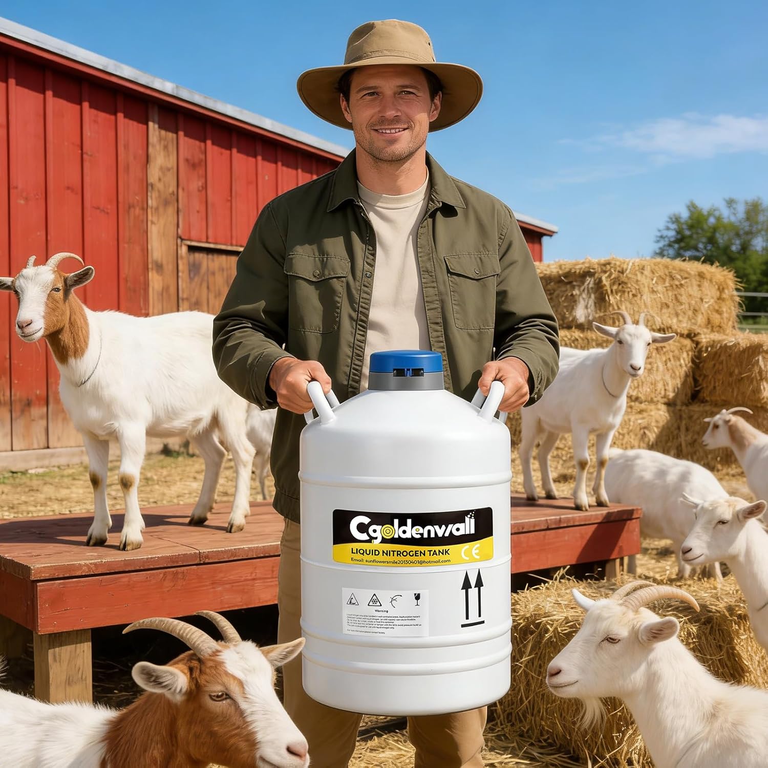 CGOLDENWALL 20L Liquid Nitrogen Container Cryogenic Container LN2 Tank Aluminum Alloy Dewar Liquid Nitrogen Dewar with 6 Canisters and Carry Bag