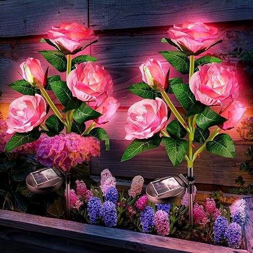 Anordsem Solar Garden Lights Outdoor: 10 Waterproof Fabric Roses 2