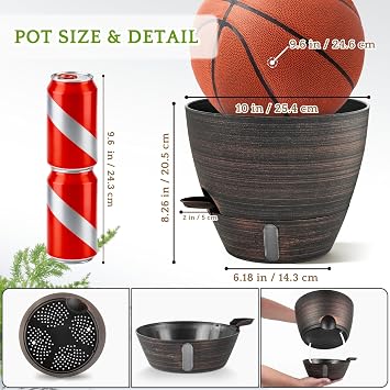 ZMTECH 25 cm Plant Pots with Drainage Holes Saucer Self Watering Planters with Watering Inlet Plastic Flower Pot for Indoor Outdoor Plants (Set of 2, Bronze)