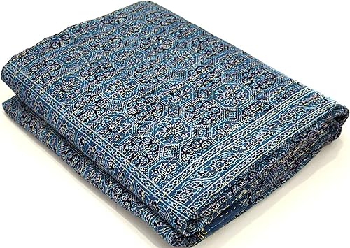 Miniatura 4 de Sophia-Art Colcha Kantha con estampado de bloques a mano Ajrakh Kantha, colcha con estampado índigo tamaño Queen, 90 x 108 pulgadas, tinte vegetal