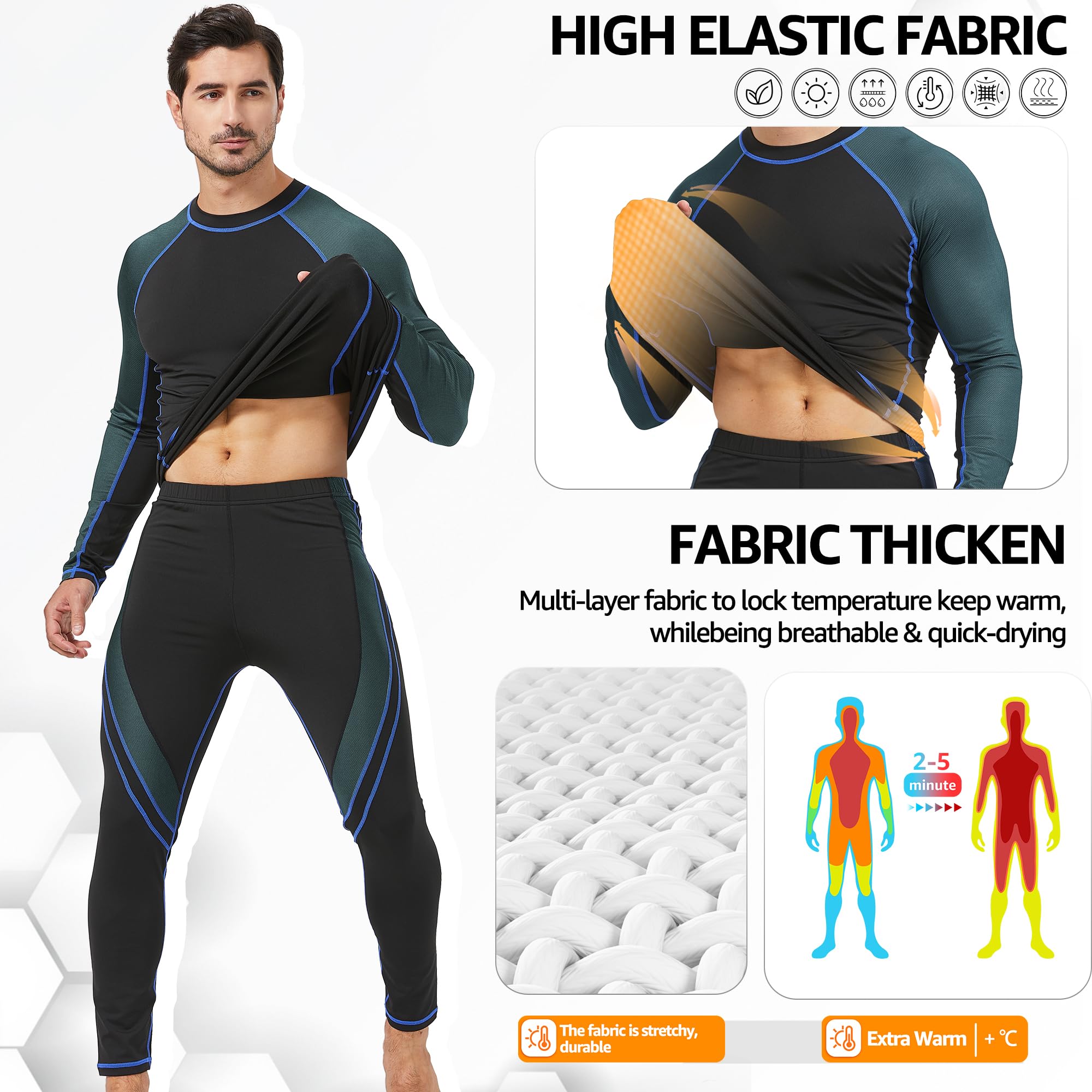 UNIQUEBELLA Tuta Sci Termica Intimo Termico Manica Lunga Maglietta Termica + Pantaloni Lunghi Termici, Sport Invernali, Set Termico Uomo