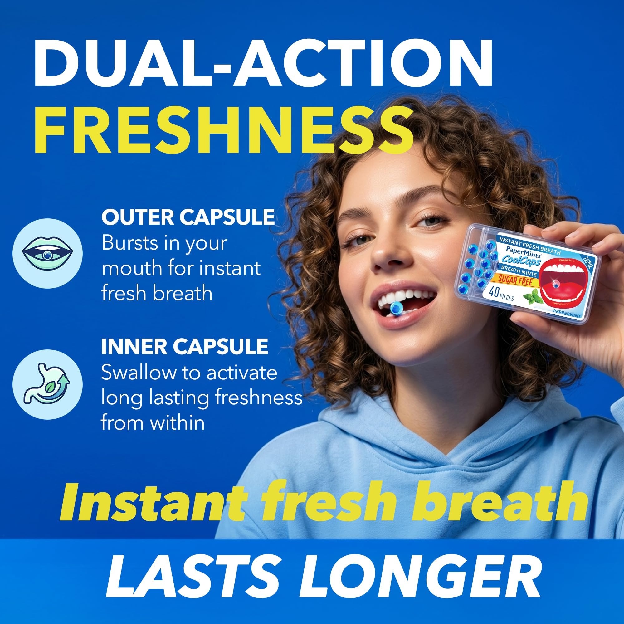 Papermints CoolCaps - Caja de mentas frescas instantáneas para el aliento, paquete de 40 x 4, ambientador y tratamiento para el mal aliento para adultos, tratamiento de halitosis, limpia y refresca tu