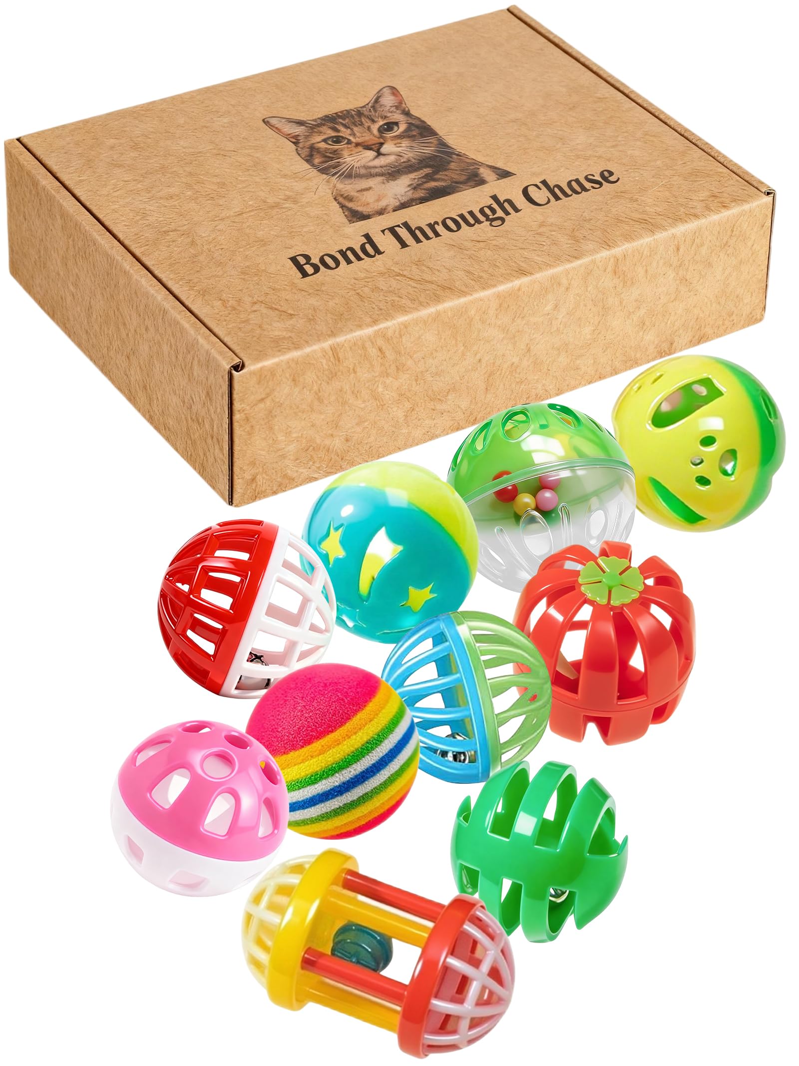 DIYUQISHI 10 Colorful PP Cat Toys Balls for Indoor Kitten, Interactive Chase and Bite Toys for All Kittens and Cats (1.5'' - 2.2'')