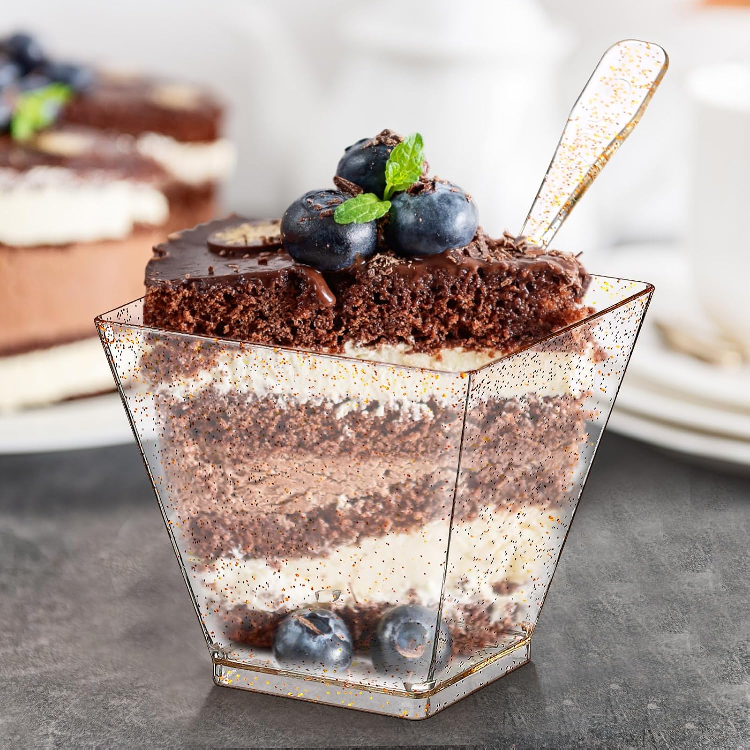 400 Pcs 2 oz Gold Plastic Dessert Cups with Spoons