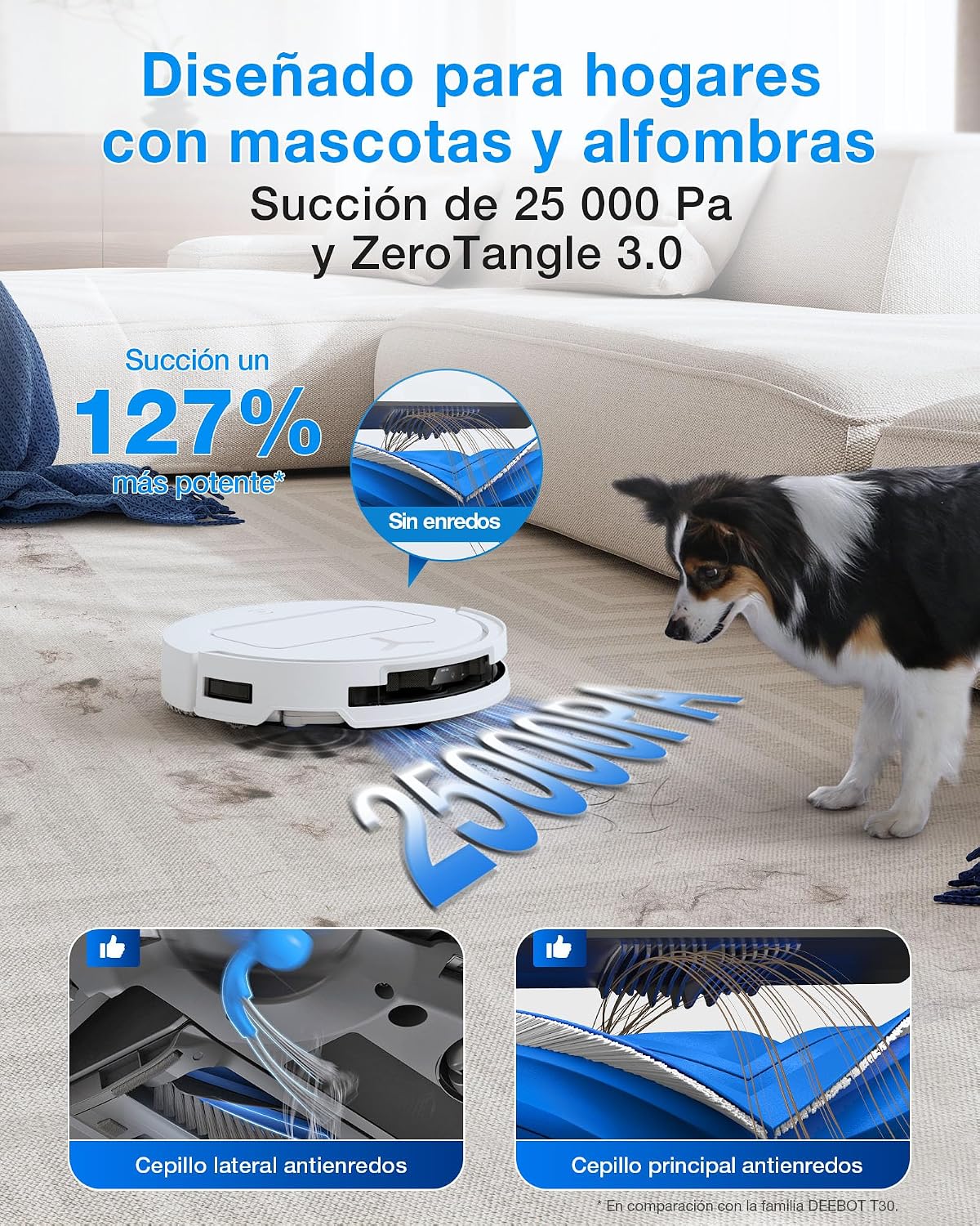 ECOVACS DEEBOT T50 Omni Gen3 Robot Aspirador y fregasuelos, 25 000Pa | Cepillo mopa Extensible, ZeroTangle 3.0, AIVI 3D 2.0, estación Omni Todo en uno, Lavado con Agua Caliente a 75°C, 81mm 3
