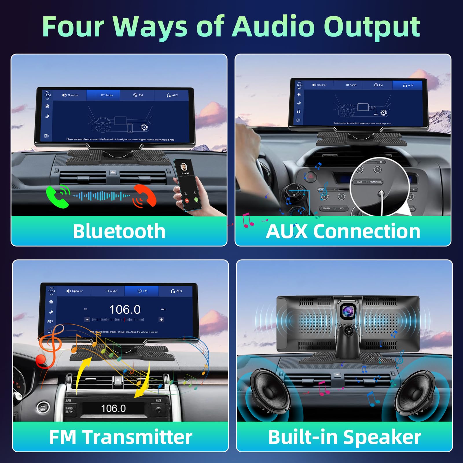 Écran Portable sans Fil 10.26" CarPlay Voiture avec 2,5K Dashcam & 1080P Caméra de Recul, Ecran Carplay MirrorLink, Navigation GPS, Siri G00gle Assistant Vocal, Bluetooth, FM, Aux, 64G TF Carte