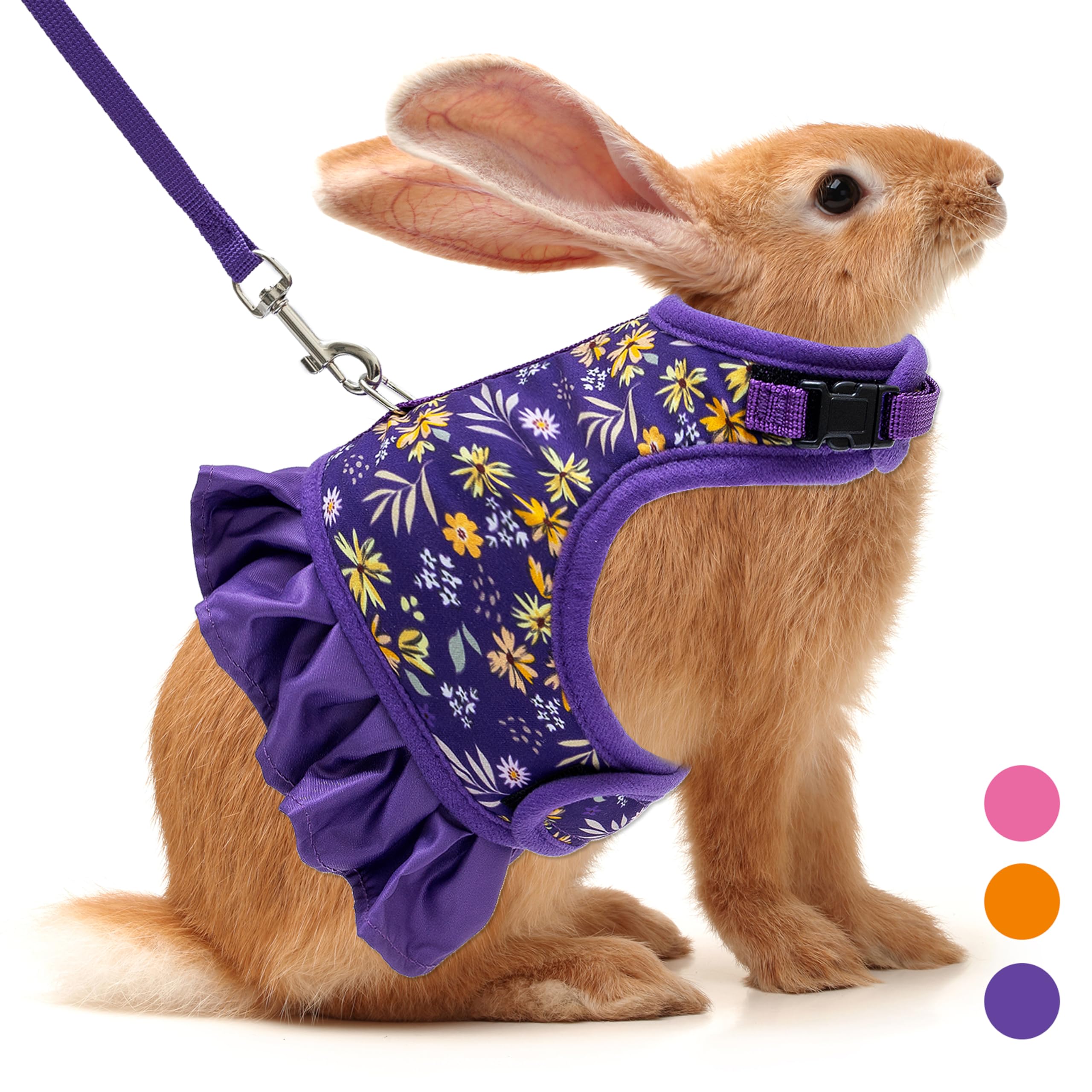 Rabbit Harness and Leash for Walking Escape Proof - Cute Floral Mesh Breathable Soft Bunny Vest Harness Outdoor for Camping, Hiking, Training - Also