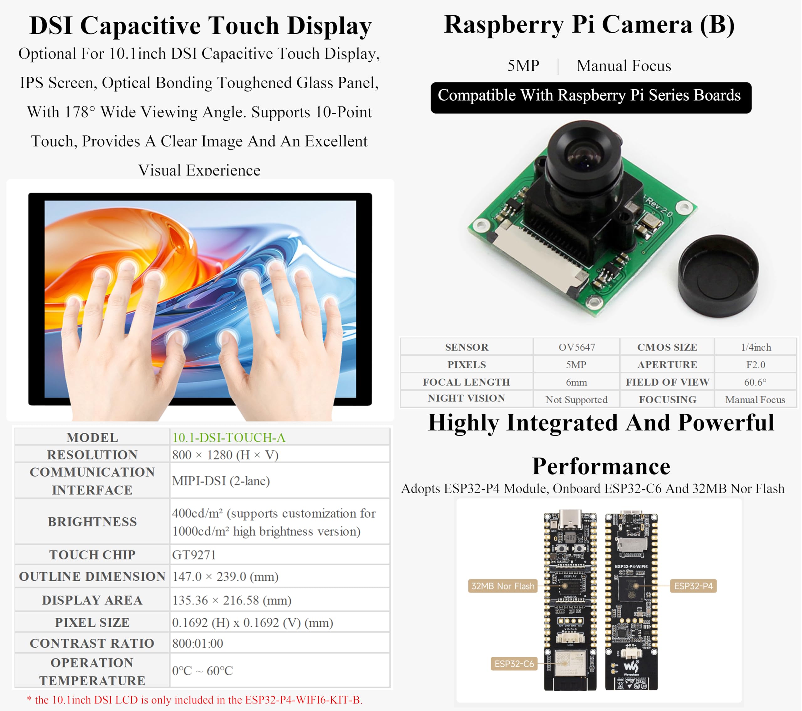 AI ESP32-P4-WIFI6 Development Board with Pre-Soldered Header, Based On ESP32-P4 and ESP32-C6, Supports Wi-Fi 6/Bluetooth 5, Supports AI Speech Interaction, Bundle with Speaker, Camera, LCD -12 Items