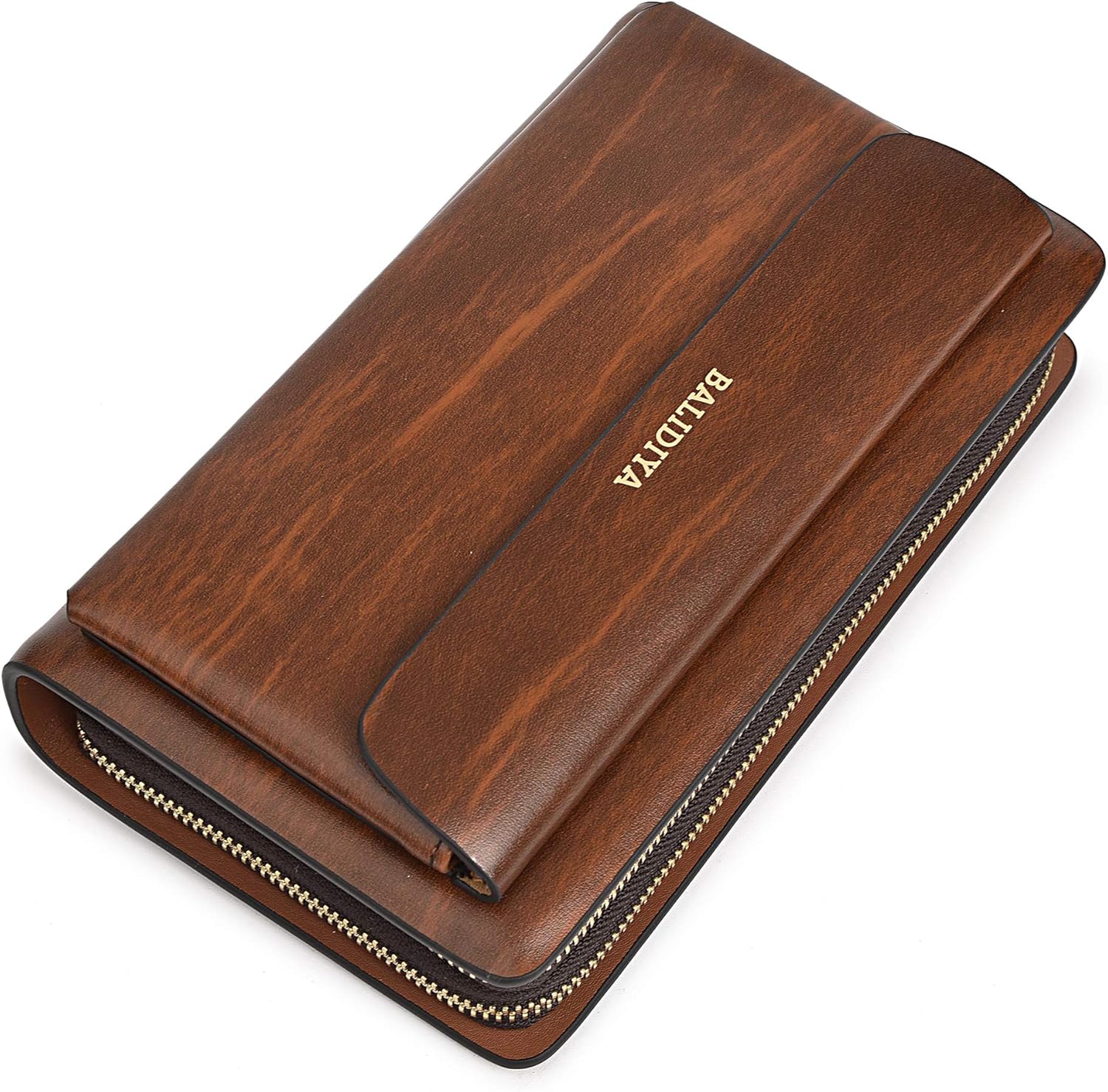 Leather Men Clutch Bag Long Wallet Purse Card Holder Case Business Large Clutch with Double Zip Handbag - Image 6