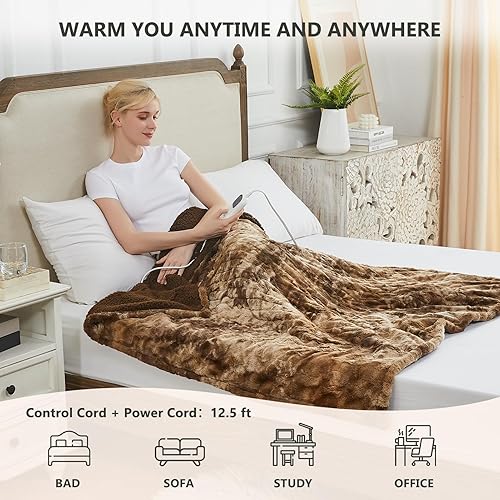 Miniatura 7 de Homemate Manta térmica eléctrica  Manta térmica de 50 x 60 pulgadas, 5 engranajes, apagado automático, 10 niveles de calor, protección contra