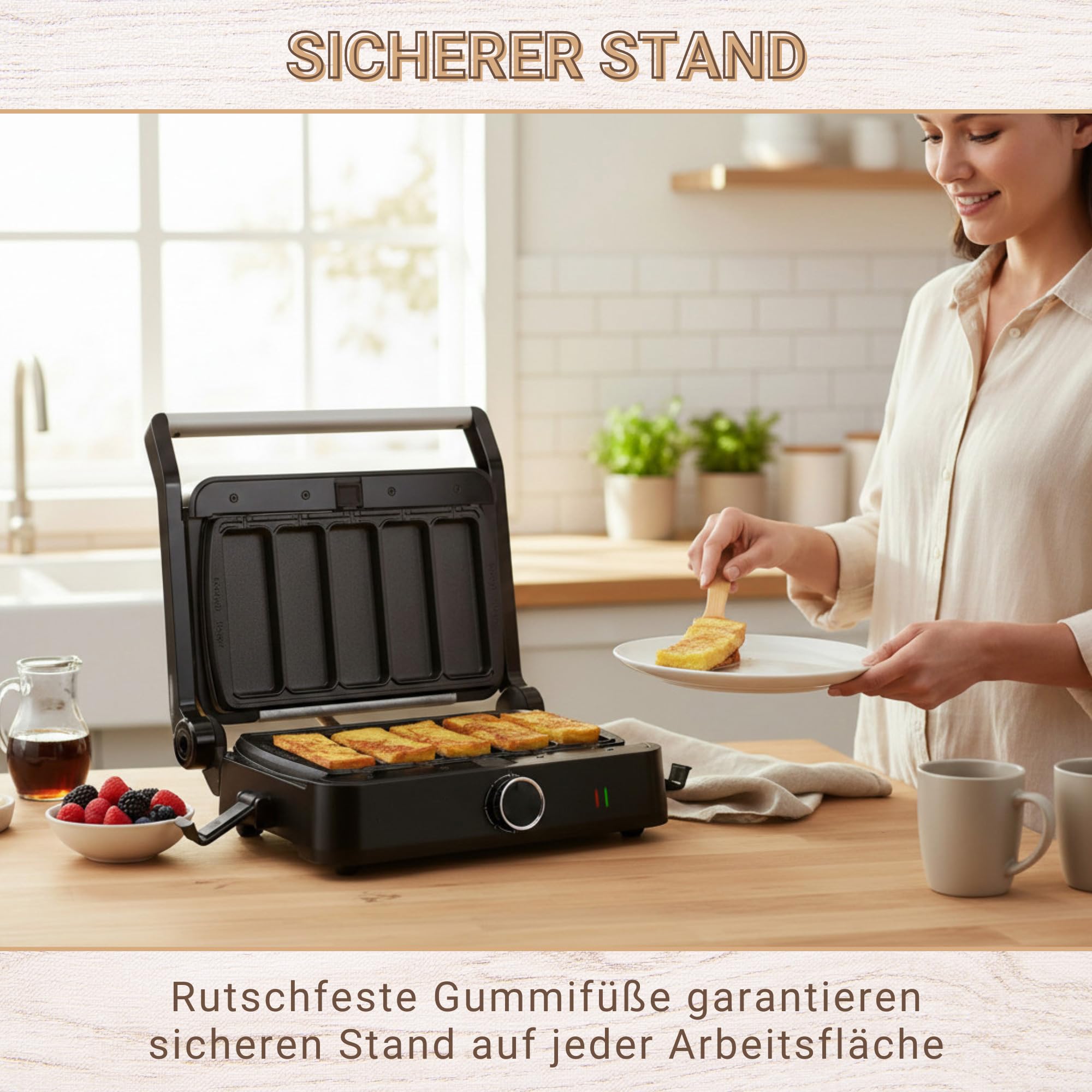 Syntrox French Toast Kombigerät Multifunktionsmaker mit Wechselplatten, Kontaktgrill Edelstahl, Multifunktions Sandwichmaker, mit austauschbaren Platten, multifunktionales Küchengerät