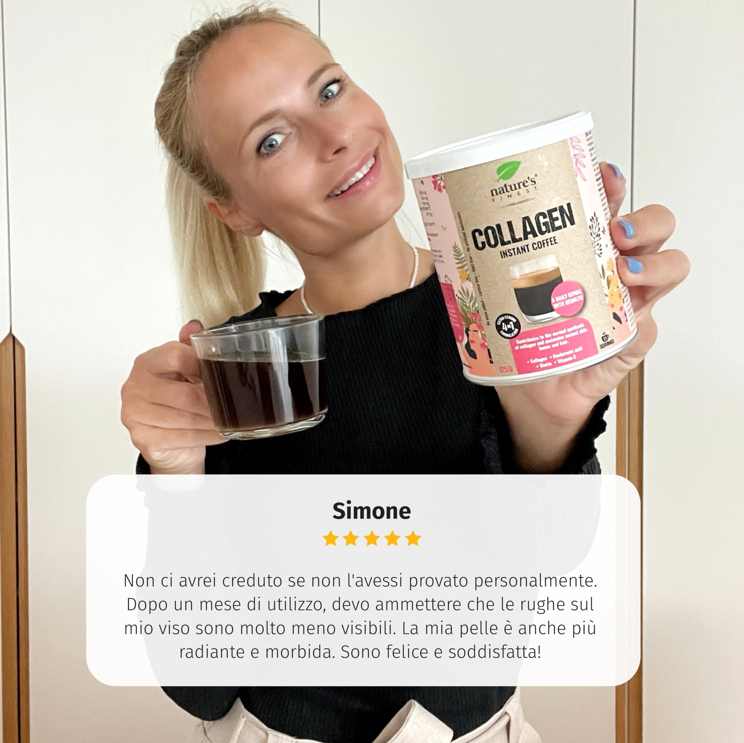 Nature's Finest Collagen Coffee 375 g (Confezione da 3) | Caffe Istantaneo in Polvere - Pronto in un Minuto - Pratica Lattina