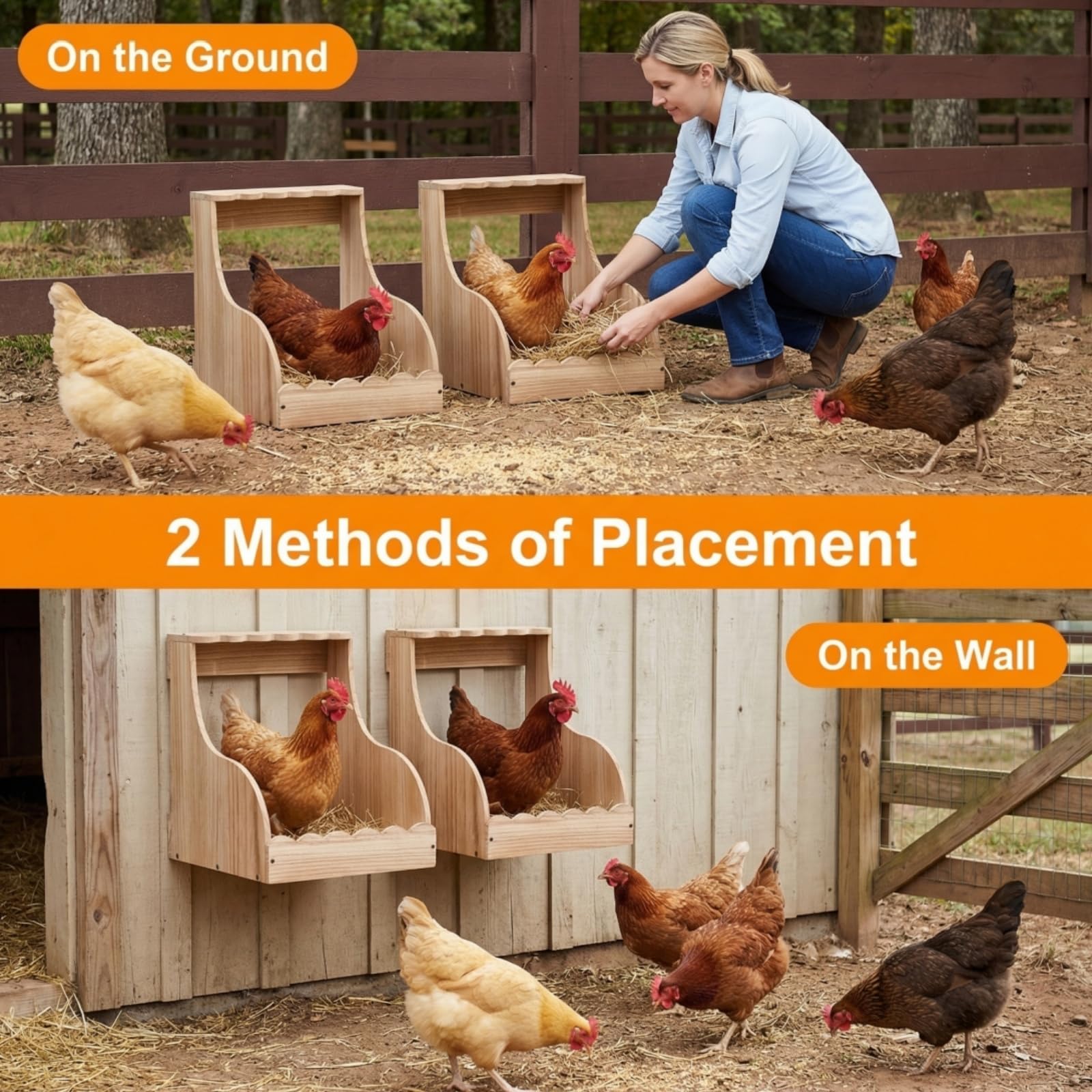 Tlence Caja de anidación de pollo de un solo compartimento, 14.5 x 13.75 x 13.75 x 13 pulgadas, caja de huevos de madera para gallinas ponedoras de huevos, accesorios grandes y resistentes para aves