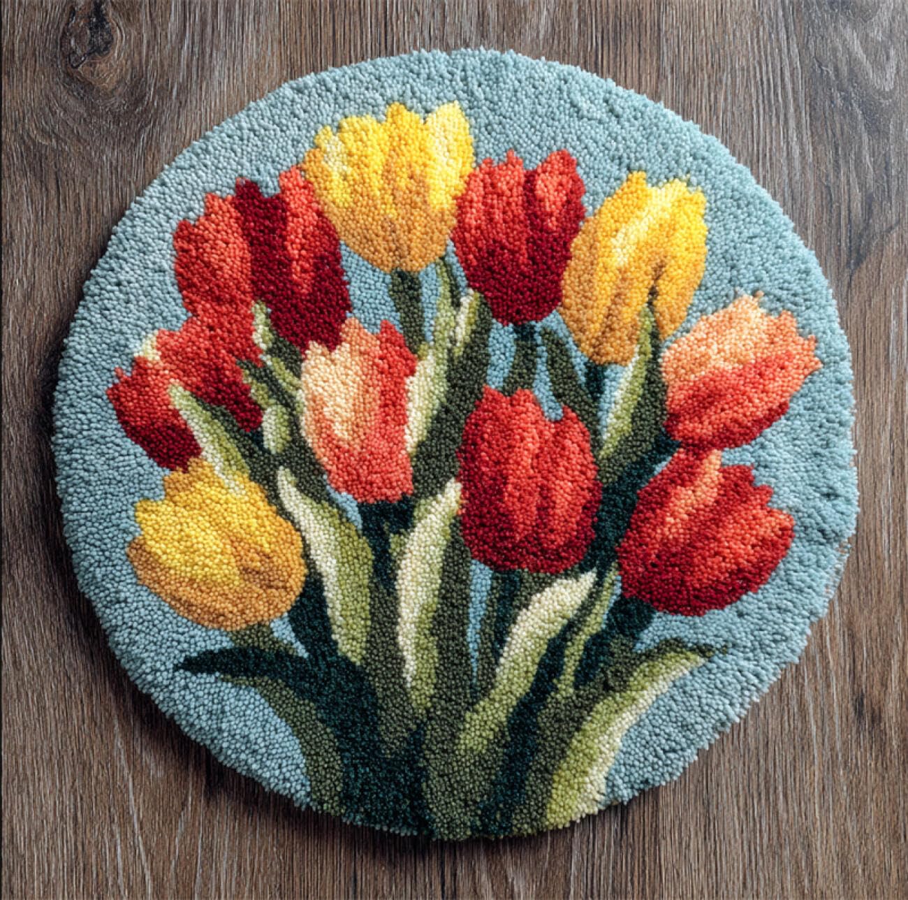 Kitquiver Flowers Latch Hook Kits Colorful Tulips Latch Hook Rug Making Kit for Adults Embroidery Kits DIY Carpet Needlework for Home Decor 60x60cm