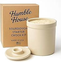 Vista 1 de Humble House Kit de inicio de pan de masa madre de 1 galón Sauerkrock abierto de cerámica con tapa, 3.75 litros, gran capacidad, tarro de 128 onzas