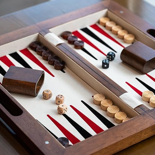 Miniatura 8 de Juego de ajedrez 3 en 1 de madera maciza de lujo de 15.5 pulgadas ajedrez portátil, backgammon y damas con caja de mango hueco, tablero plegable
