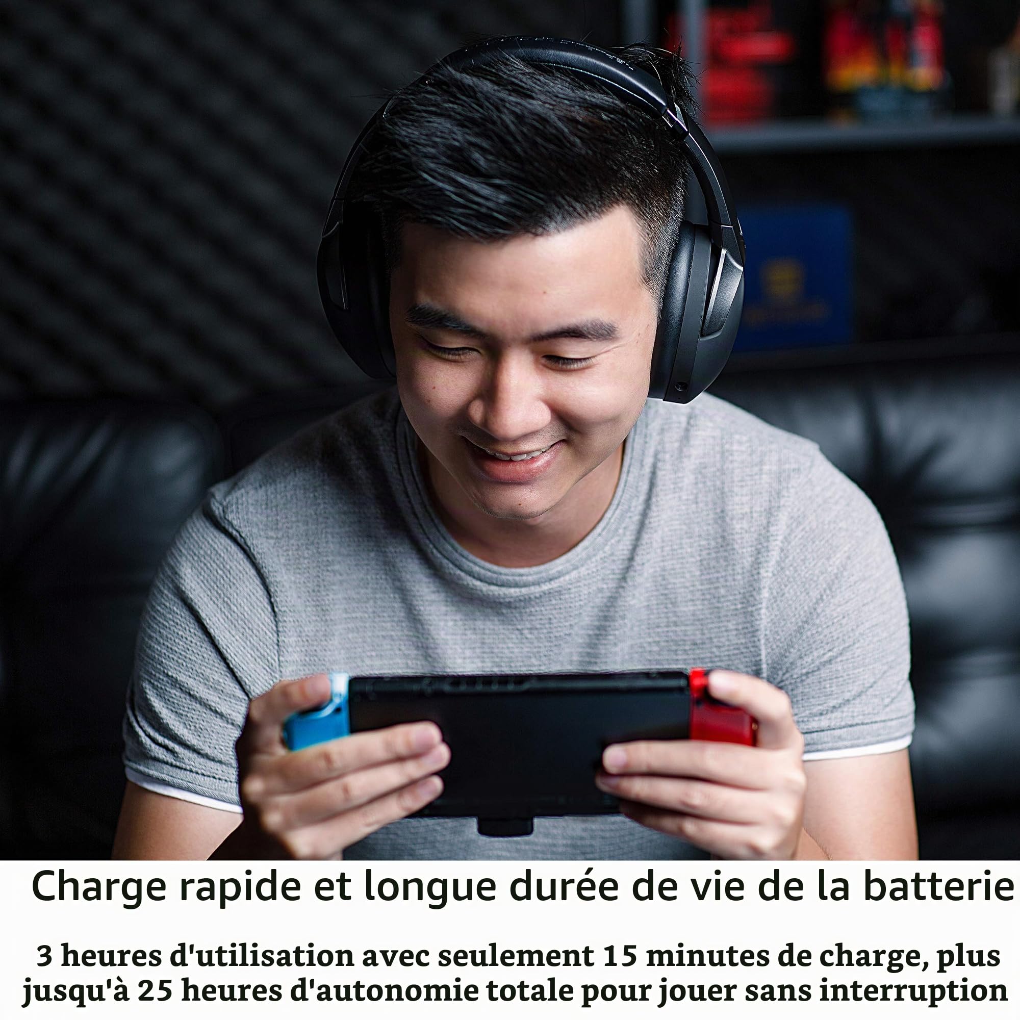 ASUS ROG Strix Go 2.4 - Casque Gaming sans Fil avec USB-C 2.4 GHz, Intelligence Artificielle avec Technologie d'annulation du Bruit, Faible Latence, compatibilité PC, Mac, Nintendo Switch, PS4 Noir