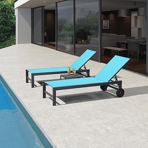 Miniatura 13 de PURPLE LEAF Sillón reclinable de aluminio para exteriores, 2 piezas, con ruedas y reposabrazos, para piscina, patio, playa, color beige