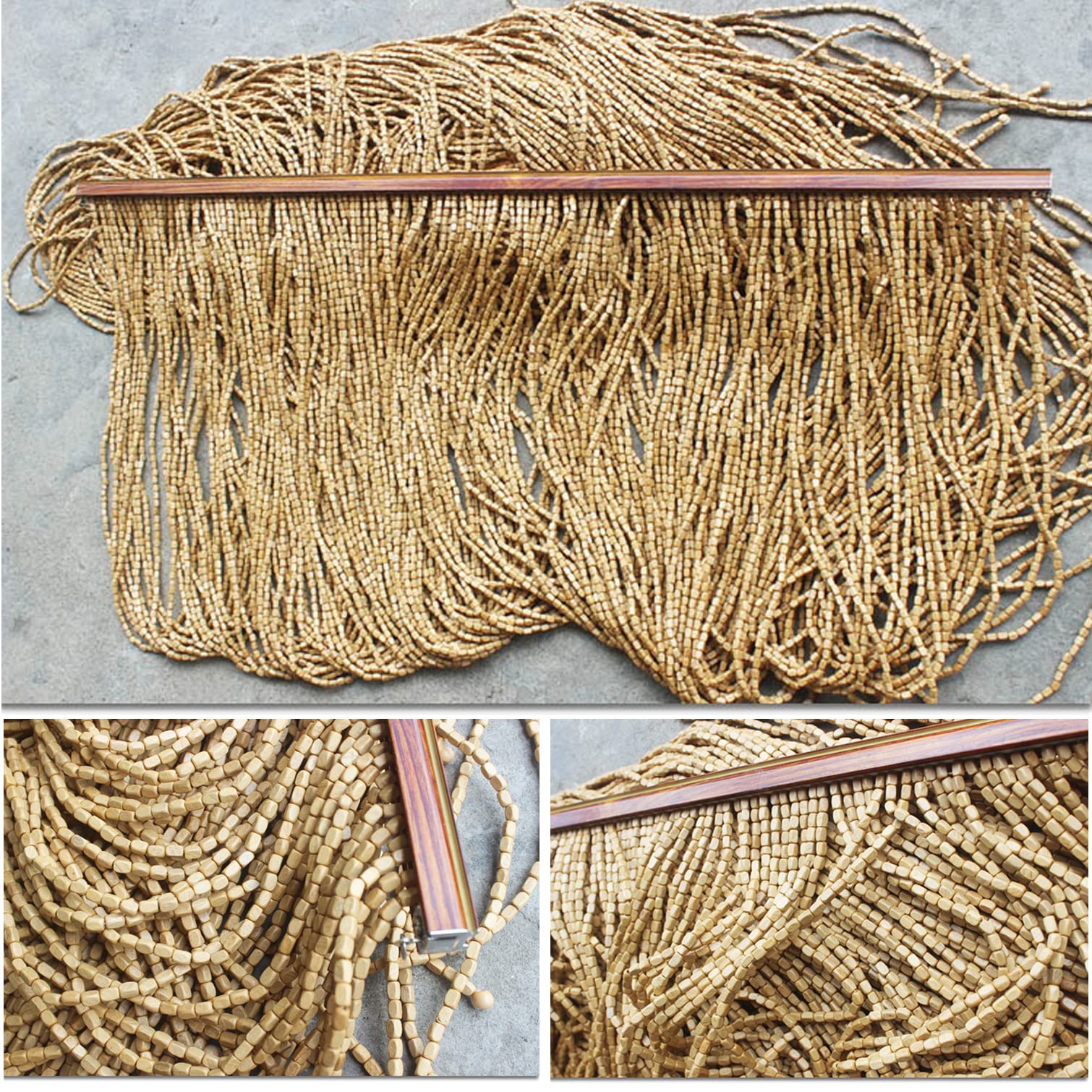Rideau de Porte Bois Rideau de Perles Rideau,Rideau a Perles pour Porte Entrée Salon Chambre,Diviseur Décoration à Suspendre Panneau,Moustiquaire,Divise-pièce,Personnalisable (90 shares-W90xH120cm)