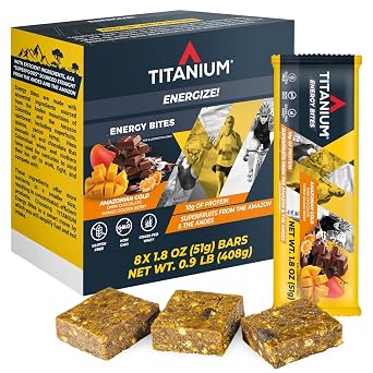 TITANIUM Protein Energy Bars - Fruit Bars with Dried Superfruits, Quinoa, 10g Of Protein, Chocolate Chip - Alternative To Cliff Bars - Snack Bars, Healthy Food - Camping Snacks, Hiking Food - Healthy Snacks For Breakfast - Gluten Free, Non GMO, 8 Ct