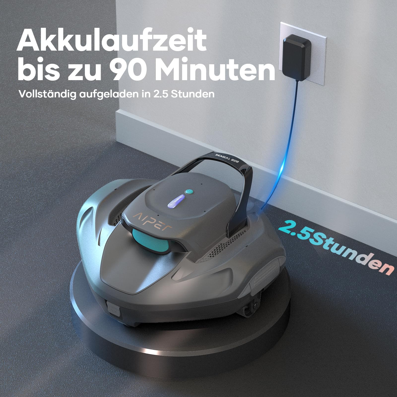 AIPER Poolroboter, Kabelloser Poolsauger mit Akku, Doppelantrieb, Selbstparken, Für Flache Pools bis 80 m², Laufzeit bis 90 Min (Generalüberholt)