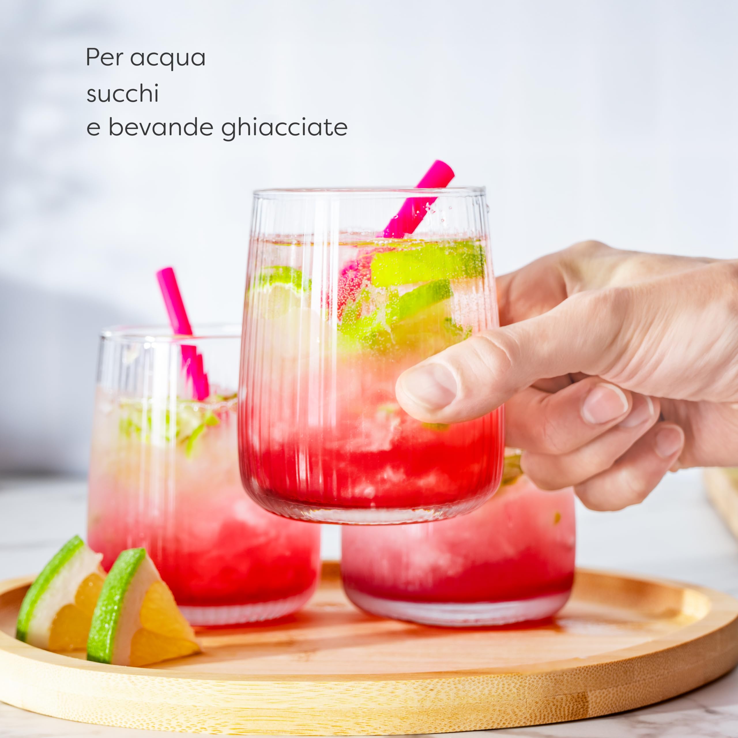 KONZEPT Bicchieri acqua vetro 320 ml, set 6 pezzi con superficie rigata, design elegante, lavabili in lavastoviglie