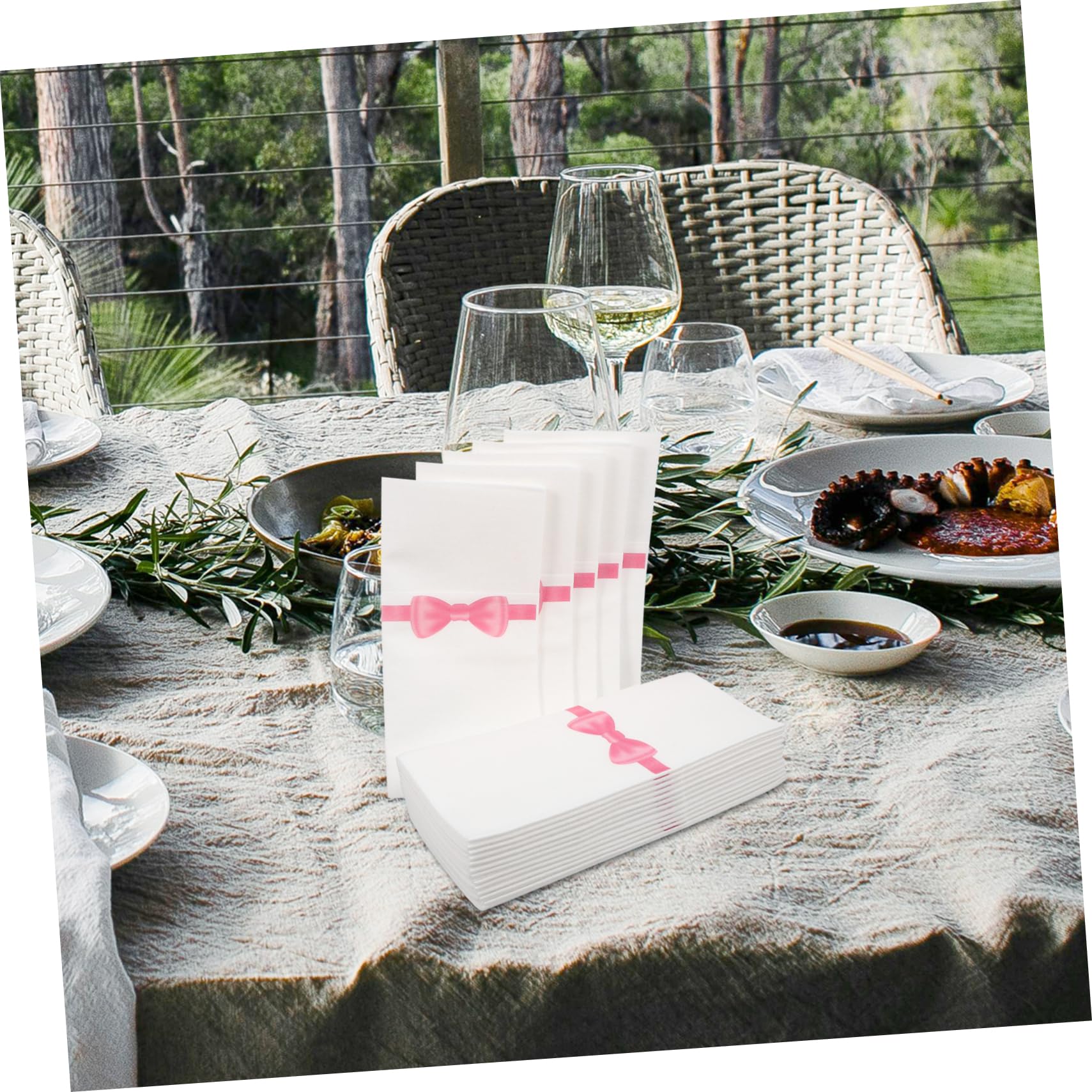 Servilletas de Bolsillo Lazo 50 Uds Papel Rosa para Mesa