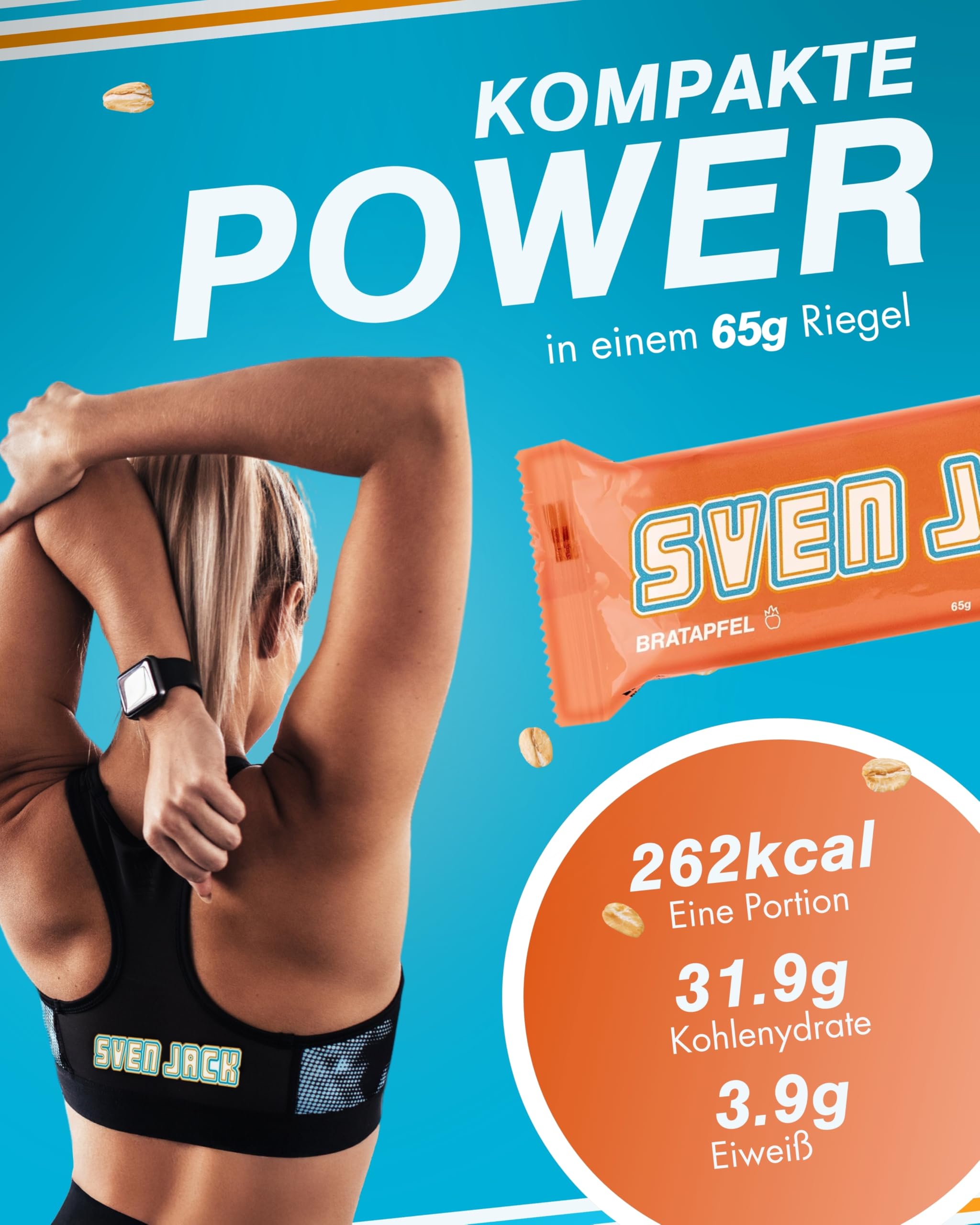 Sven Jack (Energy Cake) Haferriegel Bratapfel 20x 65g I Original Haferflocken Energieriegel I Veganer & Laktosefreier Haferriegel I Langkettige Kohlenhydrate & wenig Zucker I Müsliriegel