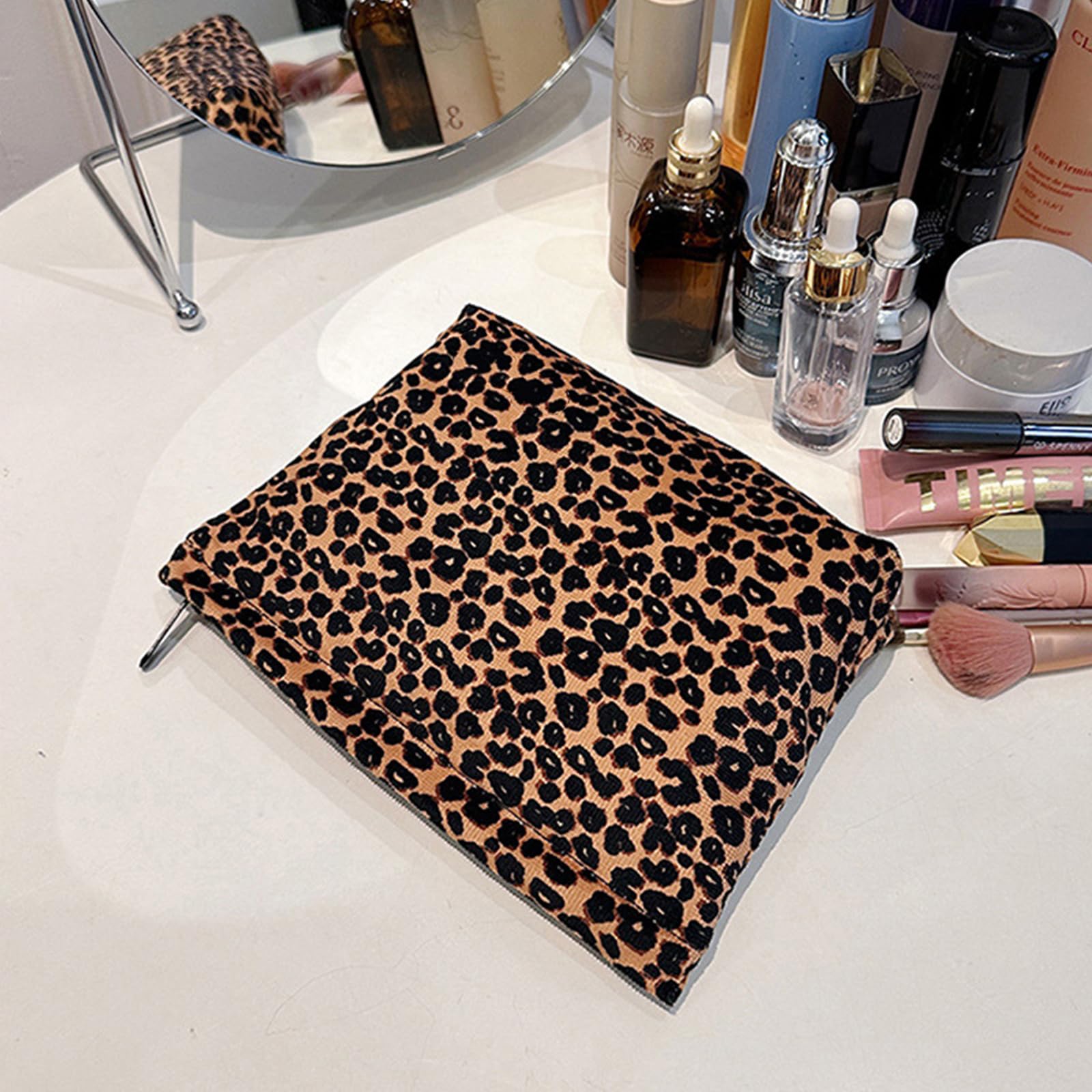 FOSDICK 2 Pieces Makeup Bag, Leopard Print Make Up Bag, Makeup Bags for Women Girls Large Capacity Makeup Organiser Bag - Image 3