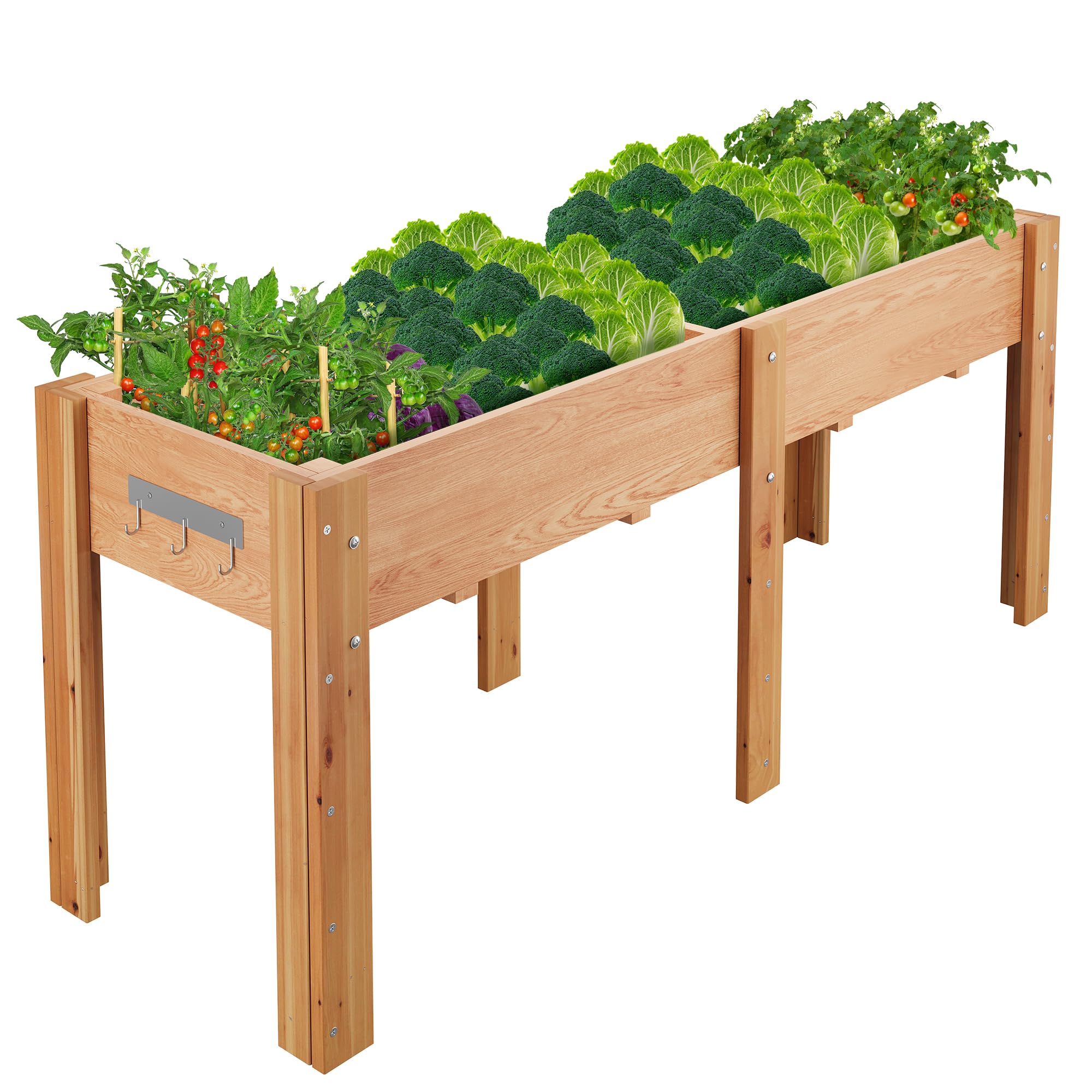 GarveeHome Elevated Raised Garden Bed Wooden Planter Box with Legs & Hooks