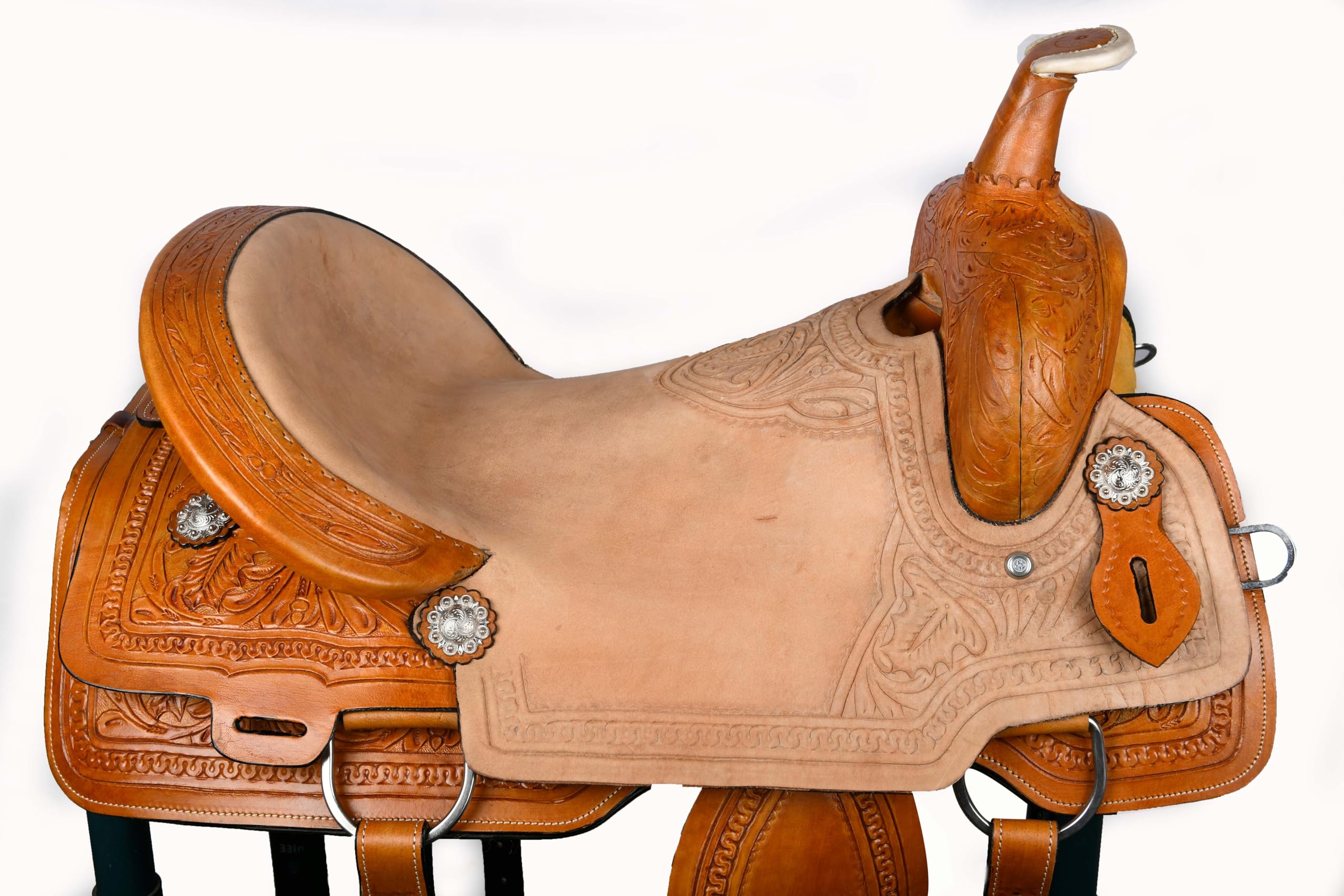 Hulara Westernsattel aus Leder, geschnitzt, bequemer Sitz, Größe 38,1 cm, Westernsattel für Pferde, Fass-Rennsattel